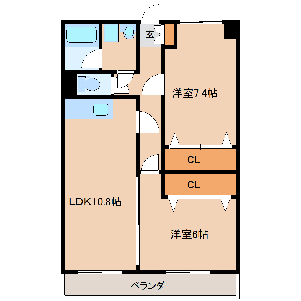 間取り図：ラルーチェ 宮崎市 熊野 2LDK オートロック エレベーター